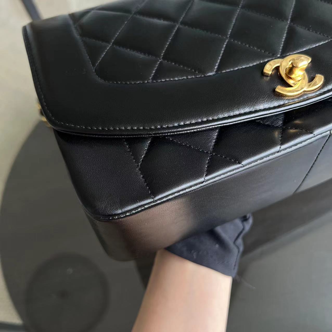 Diana Medium Quilted Lambskin Black Golden Hardware Series 3