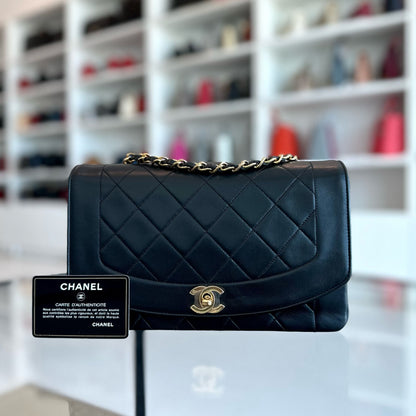 Diana Medium Vintage 24K Gold Flap Quilted Lambskin Black GHW No 1