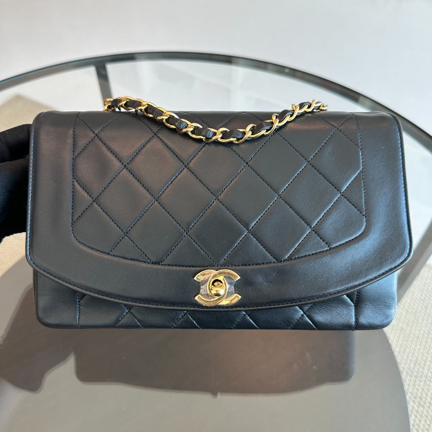 Diana Medium Vintage 24K Gold Flap Quilted Lambskin Black GHW No 1