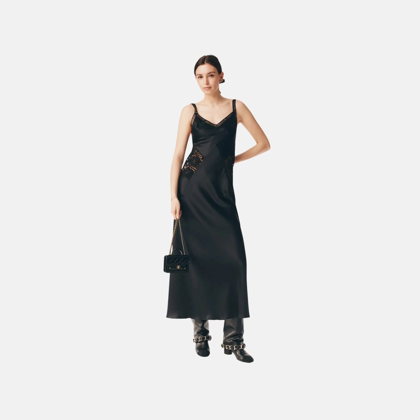 Chanel Dress in Silk Satin and Cotton Lace, Front