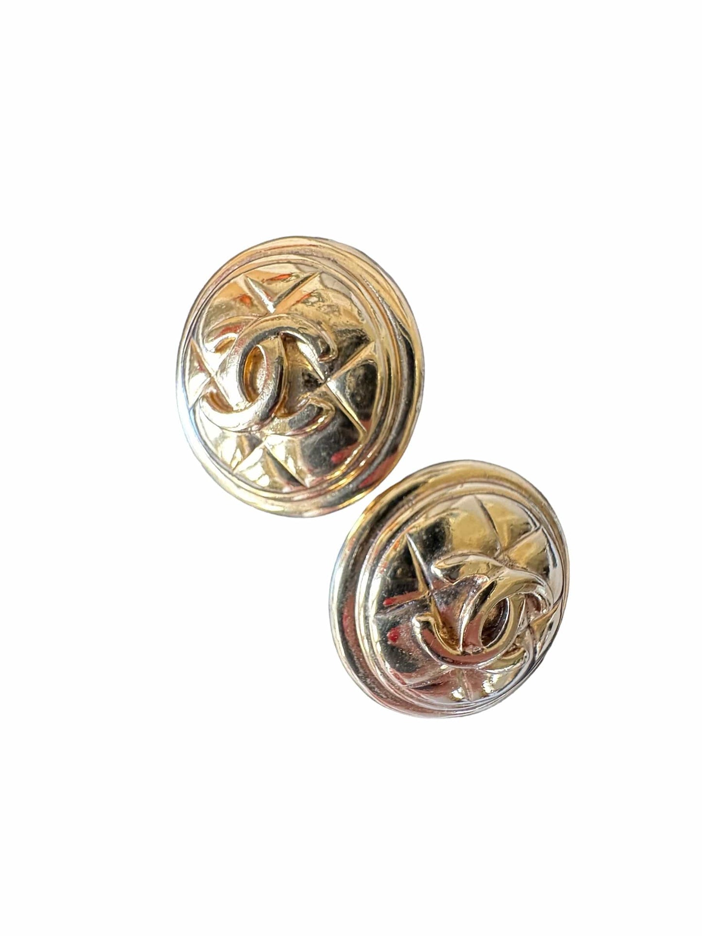 Chanel Large Vintage Button Clip on Earrings