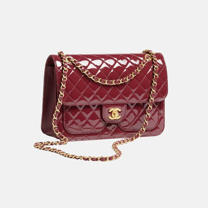 Flap Bag in Bordeaux Patent Calfskin and Gold Metal