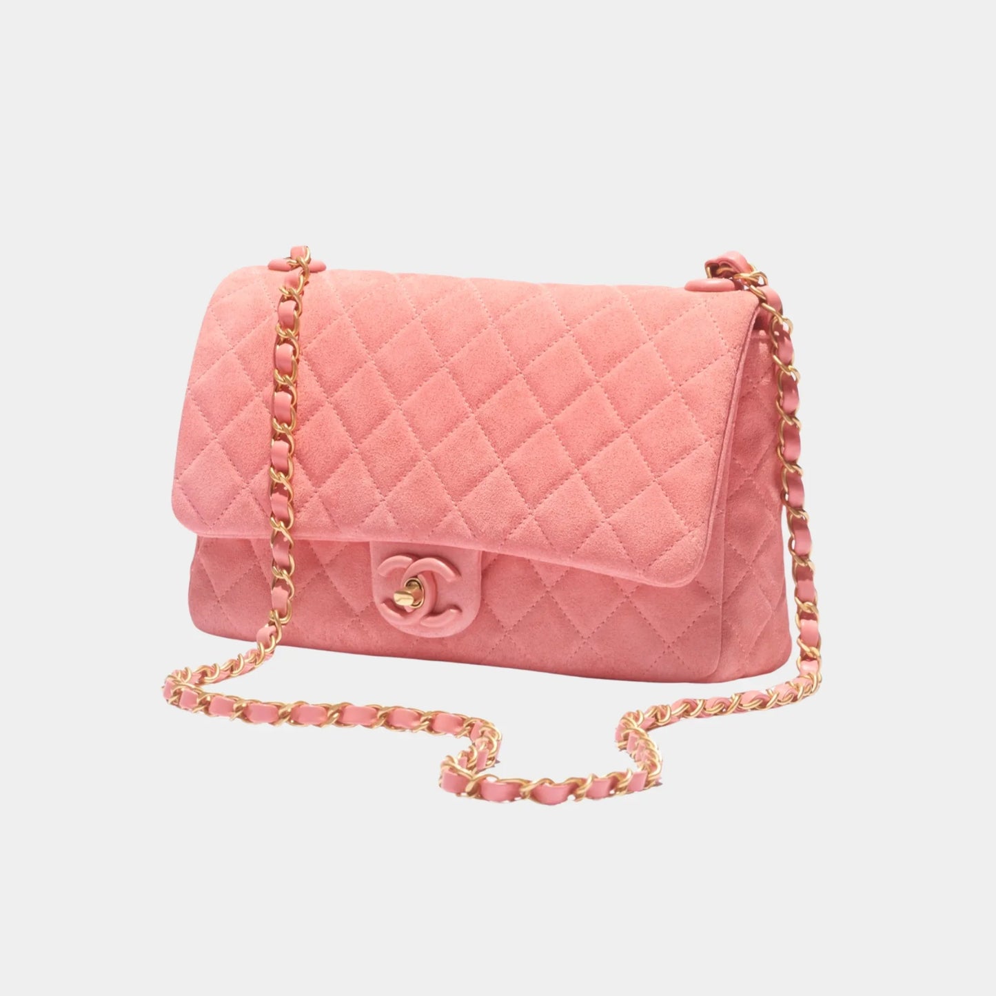 Chanel Flap Bag Suede Calfskin, Lambskin & Gold-Tone Metal in Pink, Side