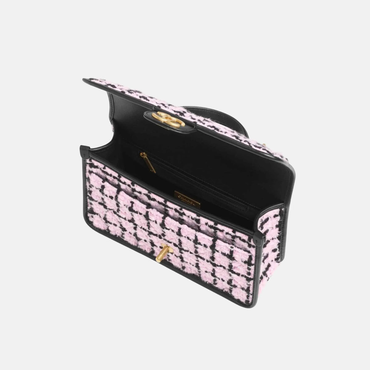 Flap Bag Top Handle in Wool Tweed and Calfskin