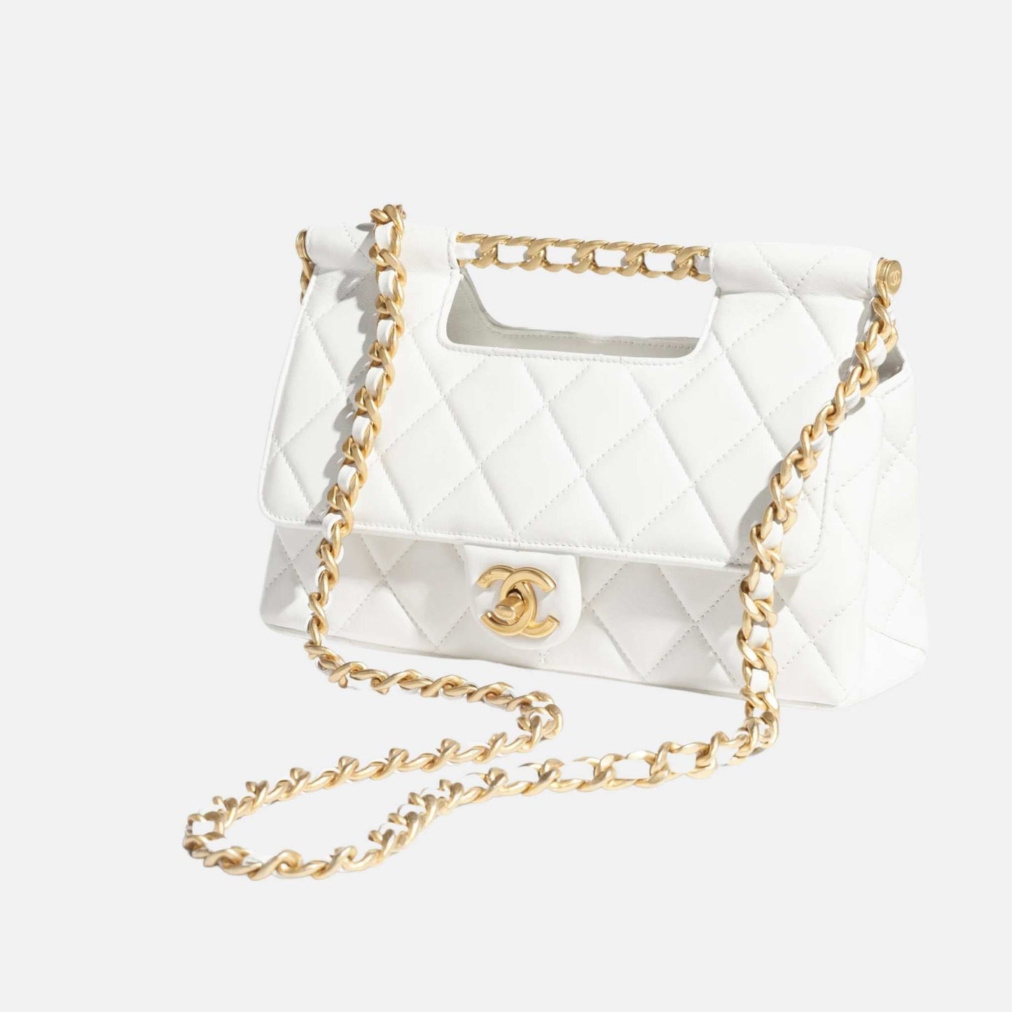Chanel Flap Bag With Top Handle In Shiny Lambskin, Front
