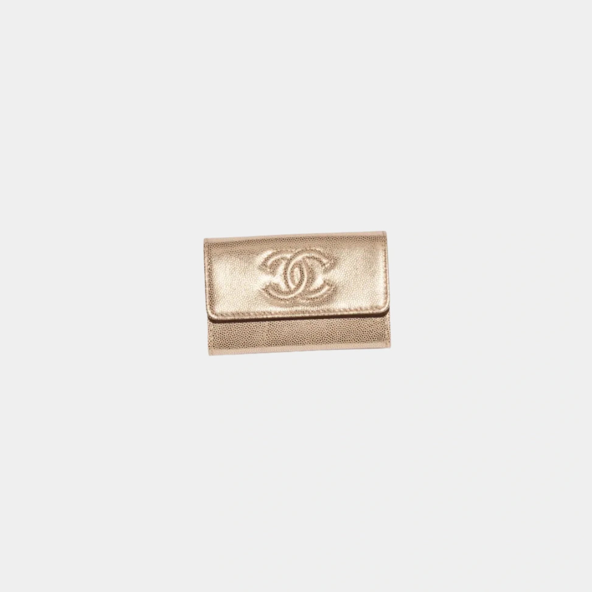 Chanel Flap Card Holder Metallic Grained Calfskin & Gold Metal, Copper, Front