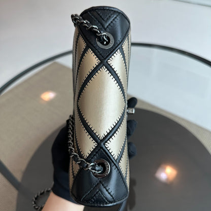 Flap Couture Chevron Stitched Gold Black Cross Body SHW No 23
