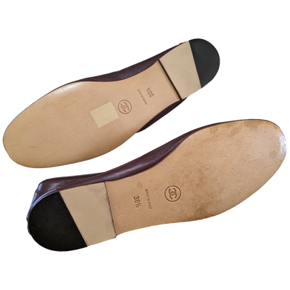 Chanel 1990s Chocolat Kid Ballet Flat Pumps Ballerines en Chevreaux Xtra Soft Sz 38.5, New!