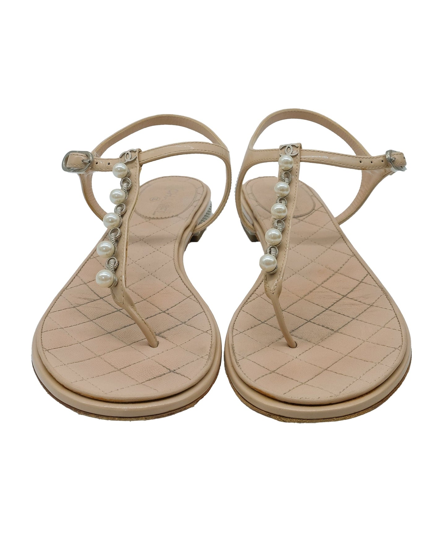 Chanel Beige Flat Sandals 36.5 C RJC3269