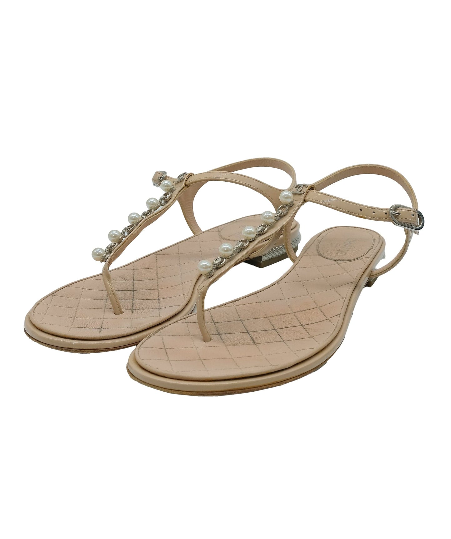 Chanel Beige Flat Sandals 36.5 C RJC3269