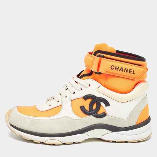 Chanel Tricolor Suede and Nylon CC High Top Sneakers Size 38 RJC4319