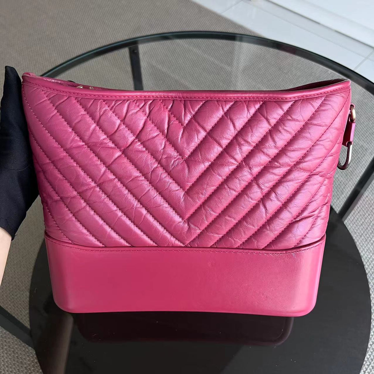 Gabrielle Medium 27CM Chevron Calfskin Hot Pink Two-tone Hardware