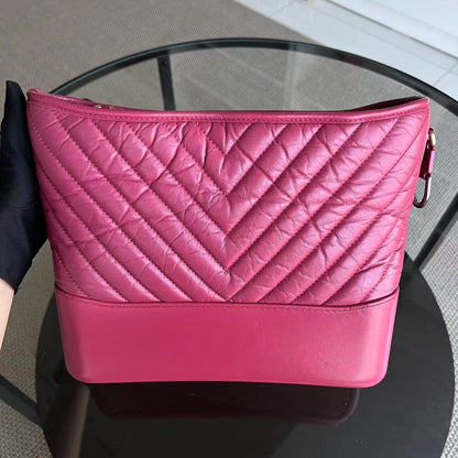 Gabrielle Medium 27CM Chevron Calfskin Hot Pink Two-tone Hardware