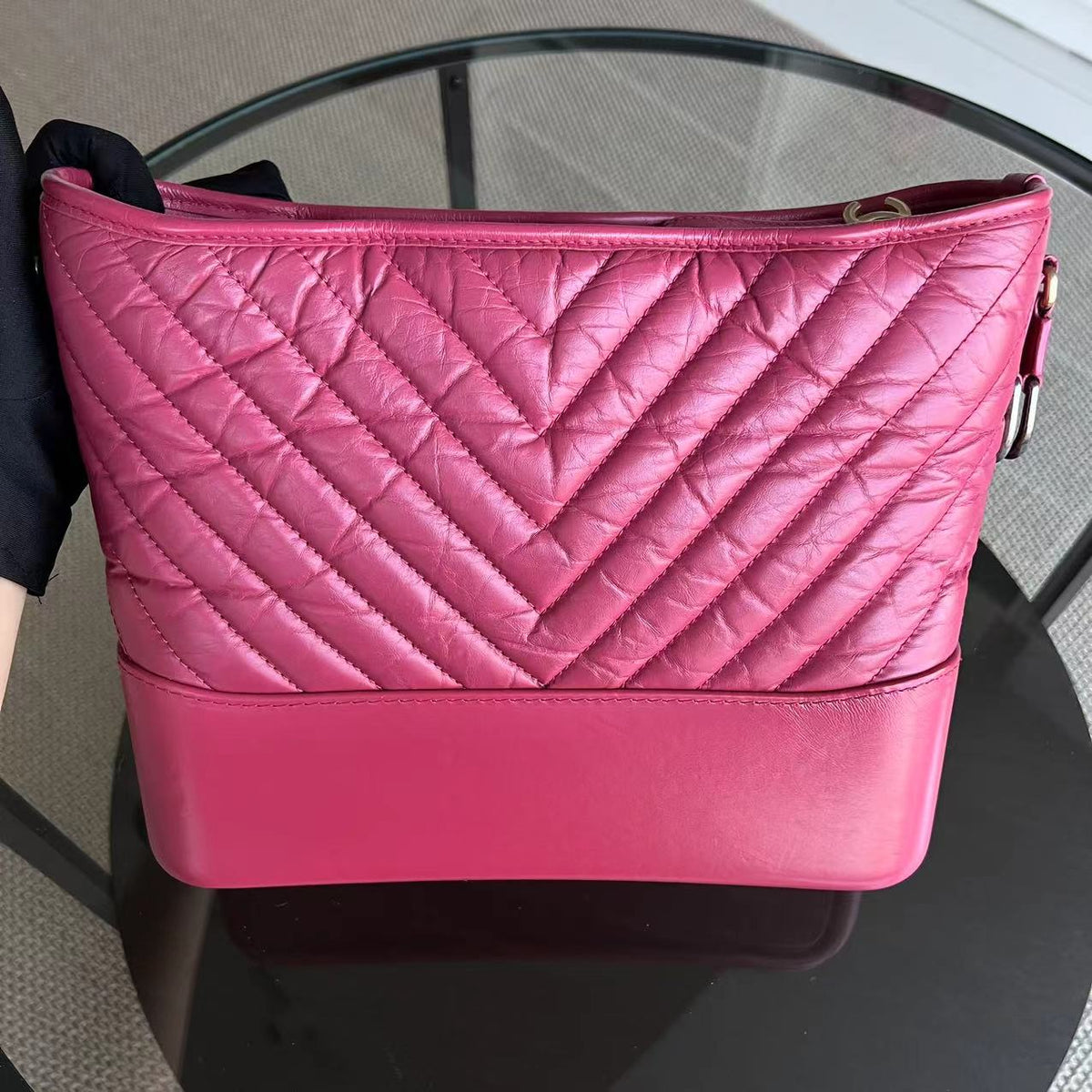 Gabrielle Medium 27CM Chevron Calfskin Hot Pink Two-tone Hardware