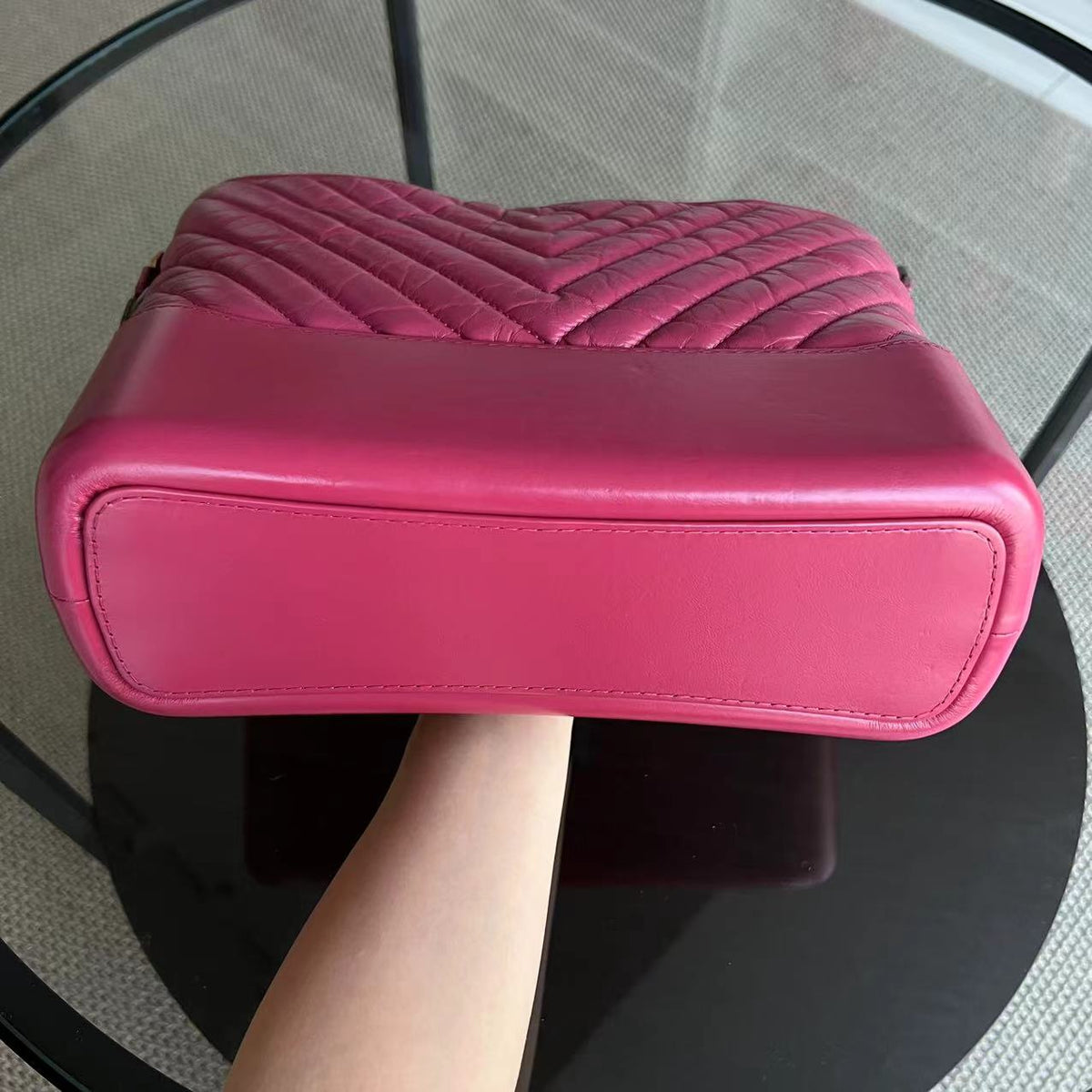 Gabrielle Medium 27CM Chevron Calfskin Hot Pink Two-tone Hardware