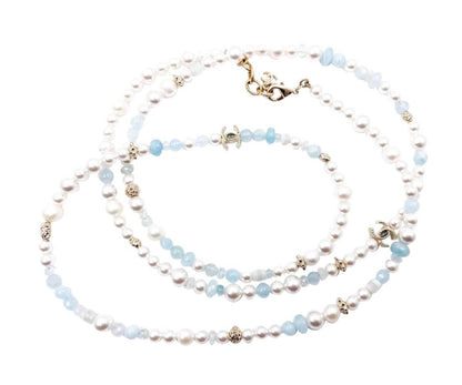 Chanel Brand New Gold CC Aquamarine Fresh Water Pearl Necklace