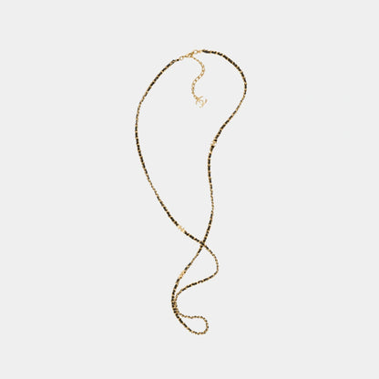 Gold Metal and Black Lambskin Long Chain Necklace