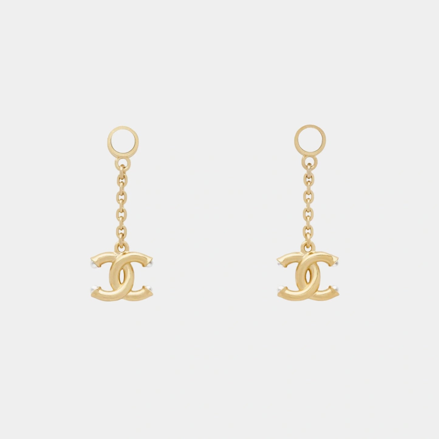 Gold Metal CC Pendant Earrings with Glass Pearls