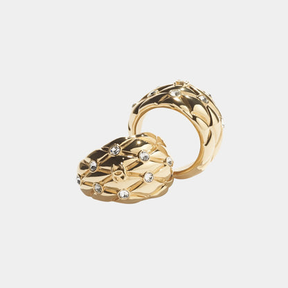 Gold Metal Hoop Earrings with Diamantes