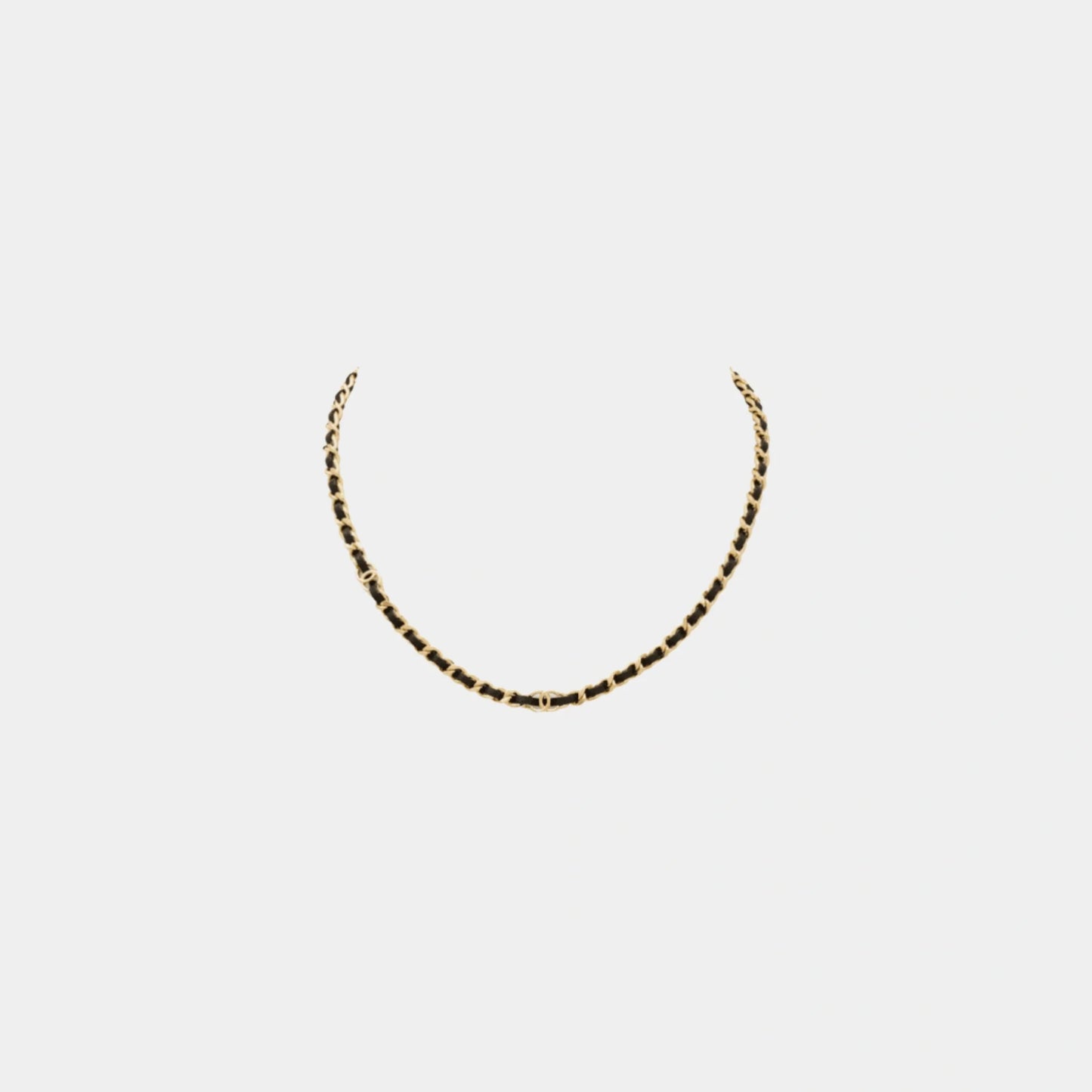 Gold Metal Necklace with Black Lambskin Detail