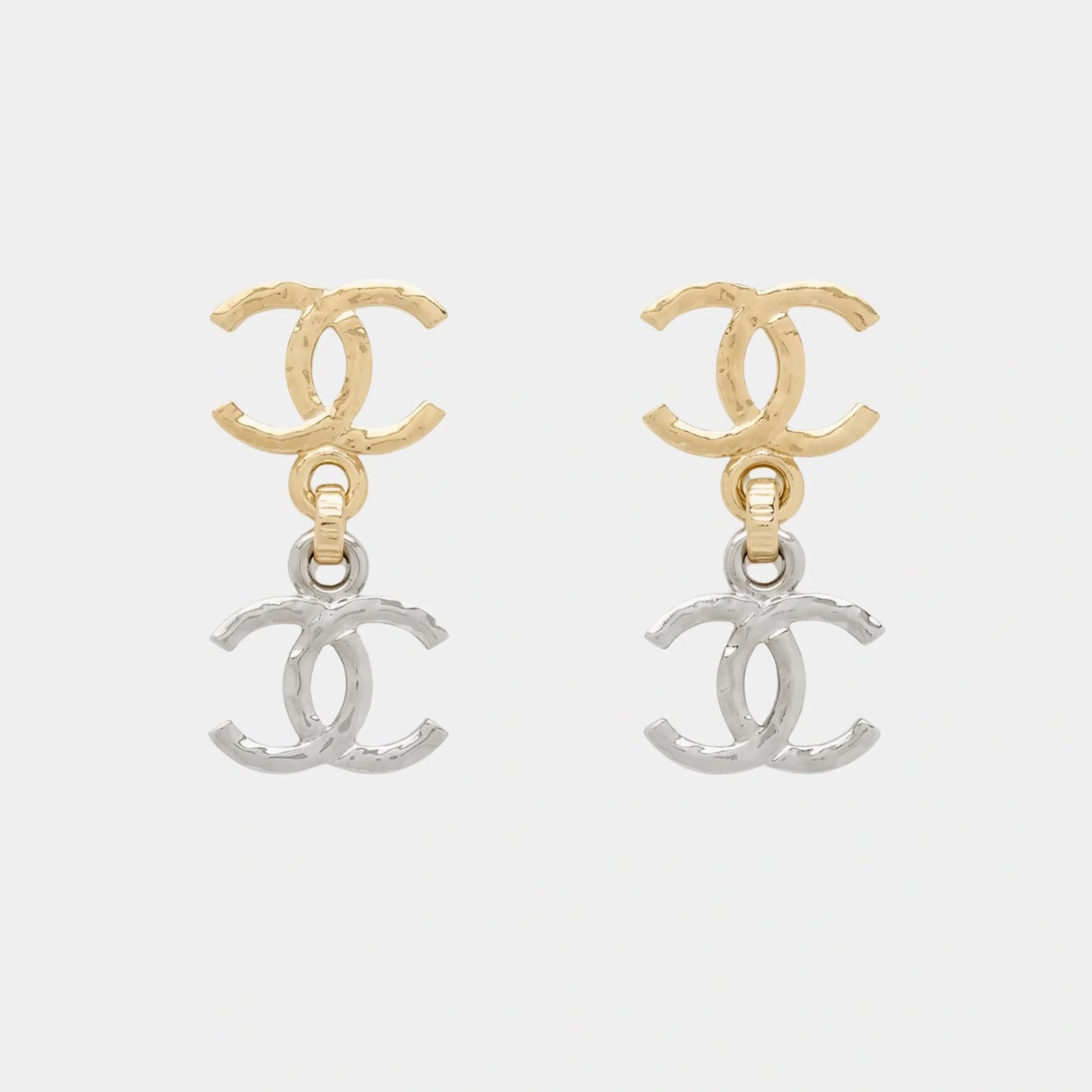 Gold and Silver Metal CC Pendant Earrings
