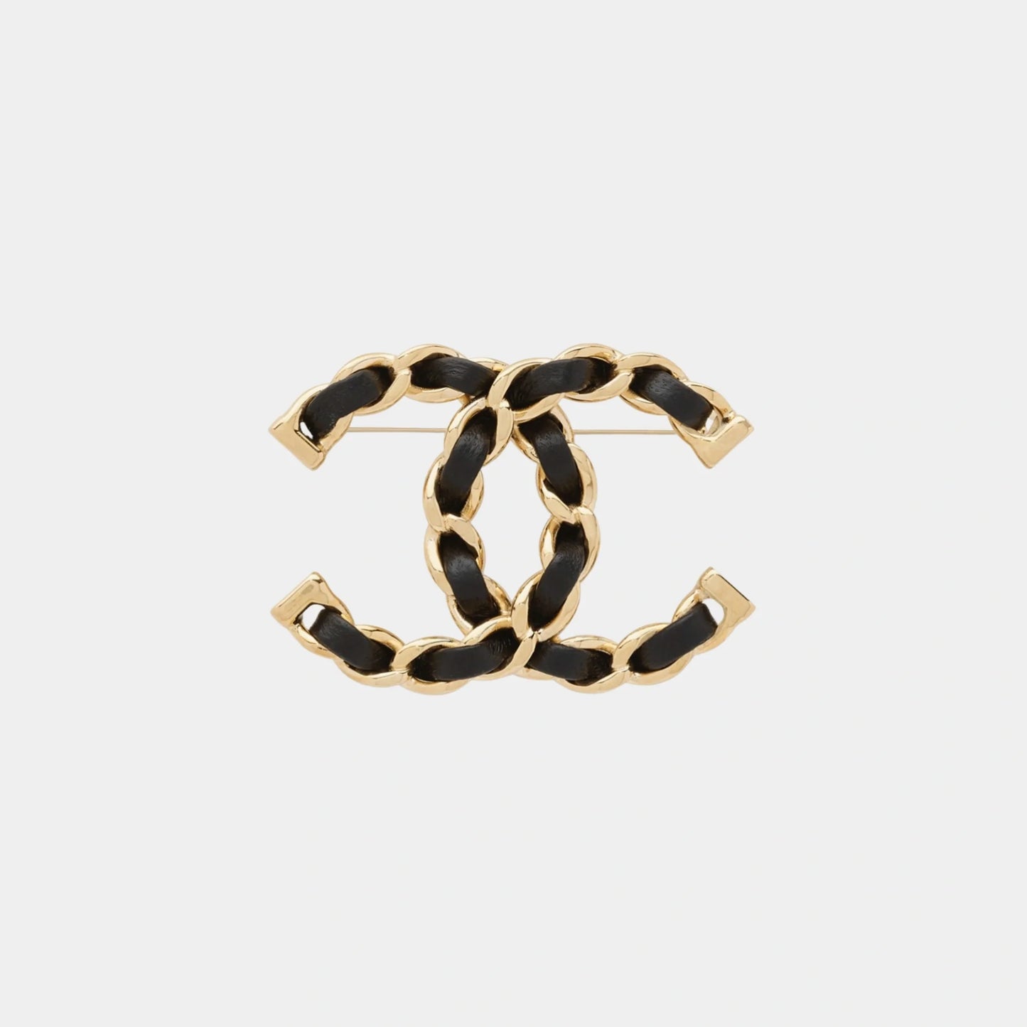Golden Metal Brooch with Black Lambskin