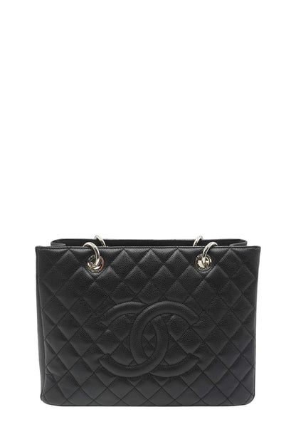 Grand Shopping Tote Caviar with Silver Hardware Black