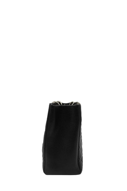 Grand Shopping Tote Caviar with Silver Hardware Black