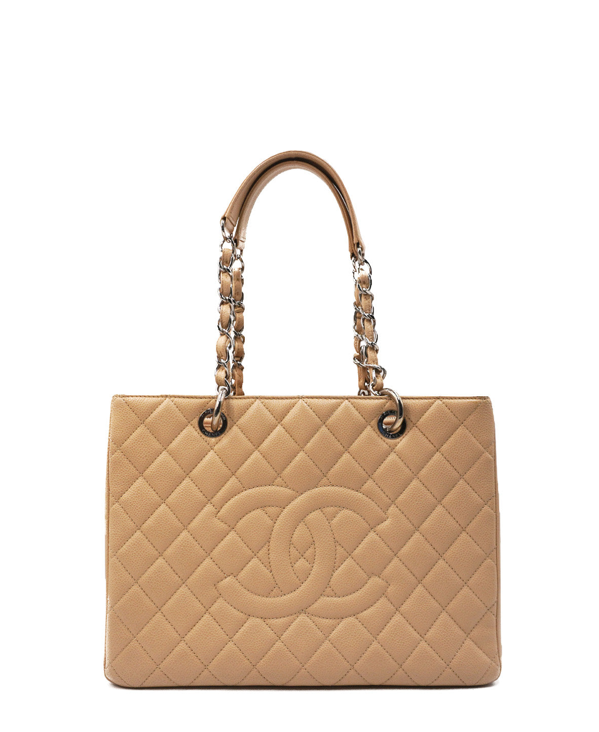 Grand Shopping Tote Quilted Caviar Leather SHW Cream