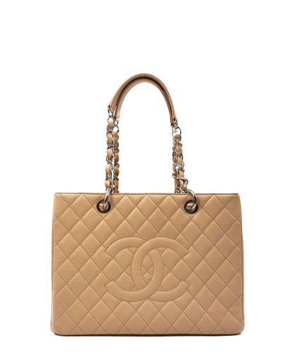 Grand Shopping Tote Quilted Caviar Leather SHW Cream