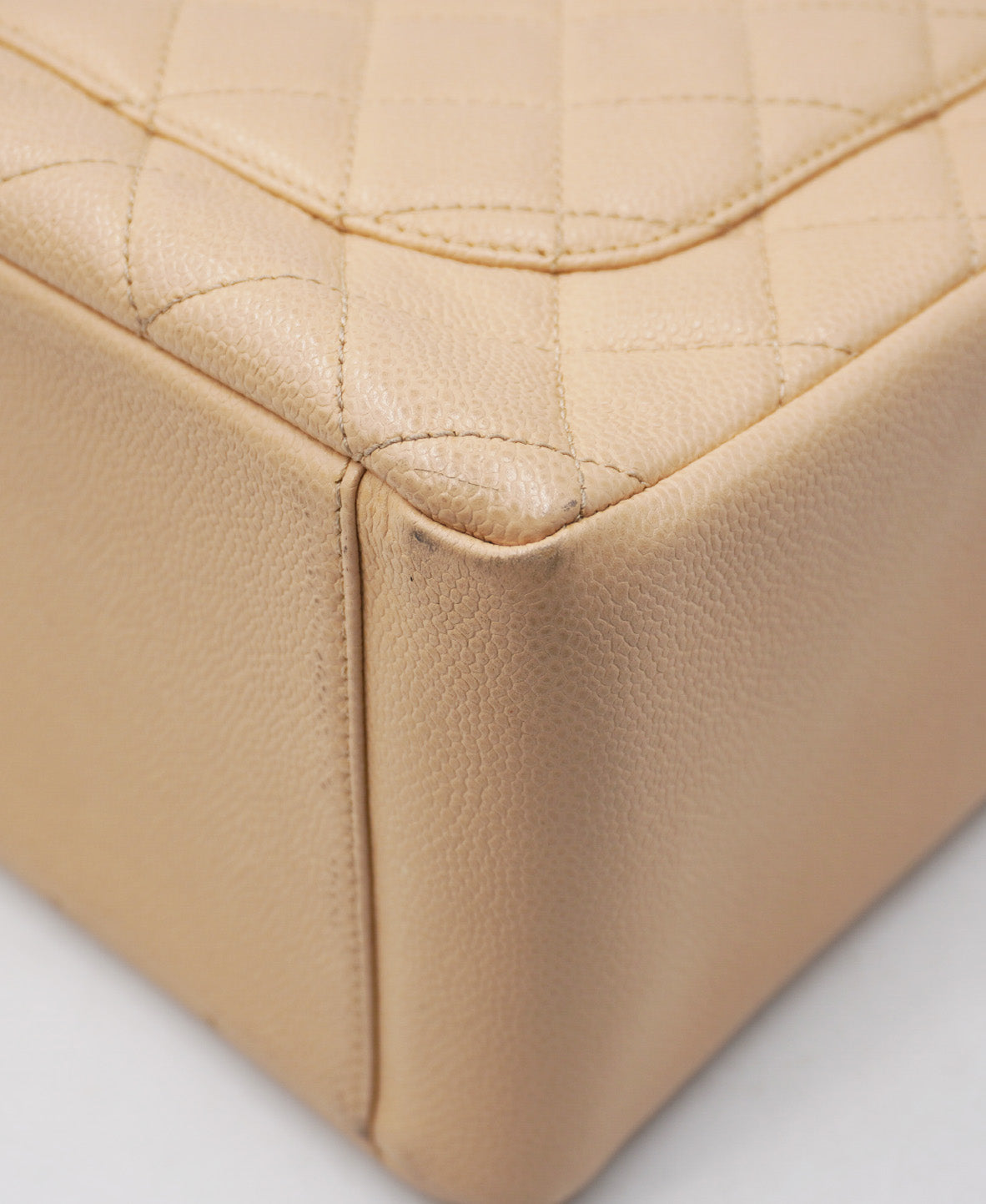 Grand Shopping Tote Quilted Caviar Leather SHW Cream