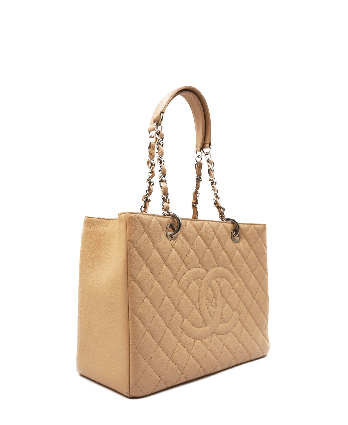 Grand Shopping Tote Quilted Caviar Leather SHW Cream