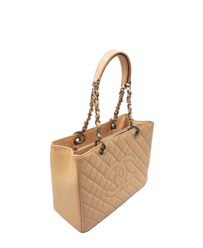 Grand Shopping Tote Quilted Caviar Leather SHW Cream