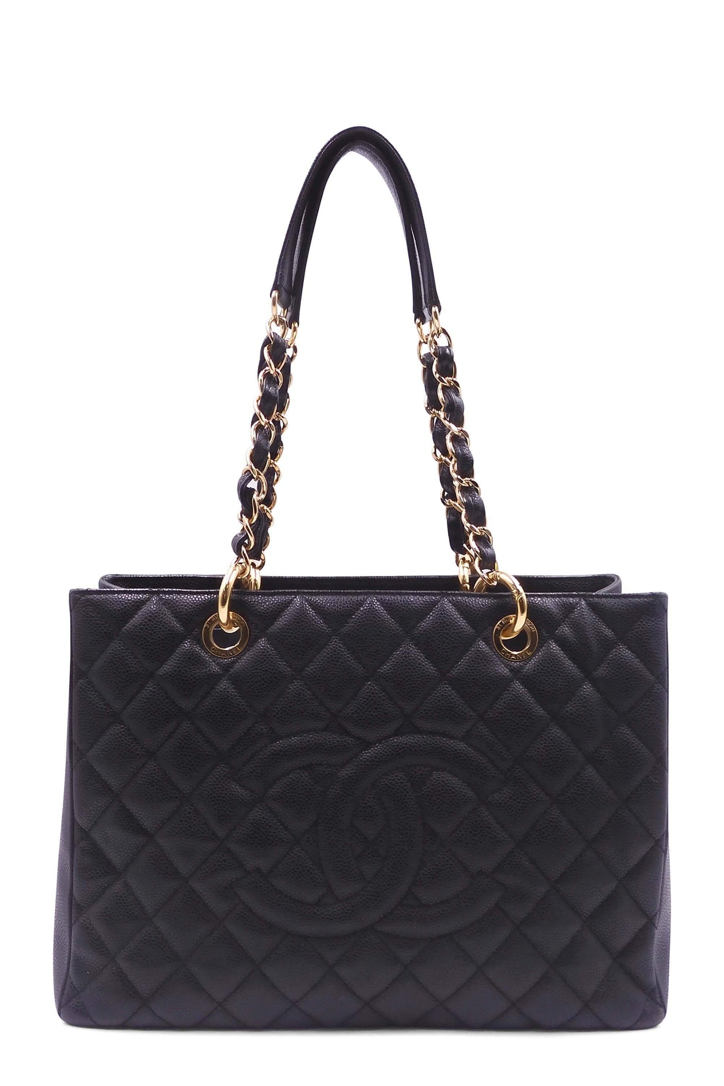 Grand Shopping Tote Black with Gold Hardware