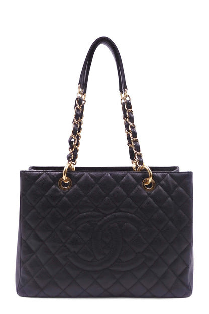 Grand Shopping Tote Black with Gold Hardware