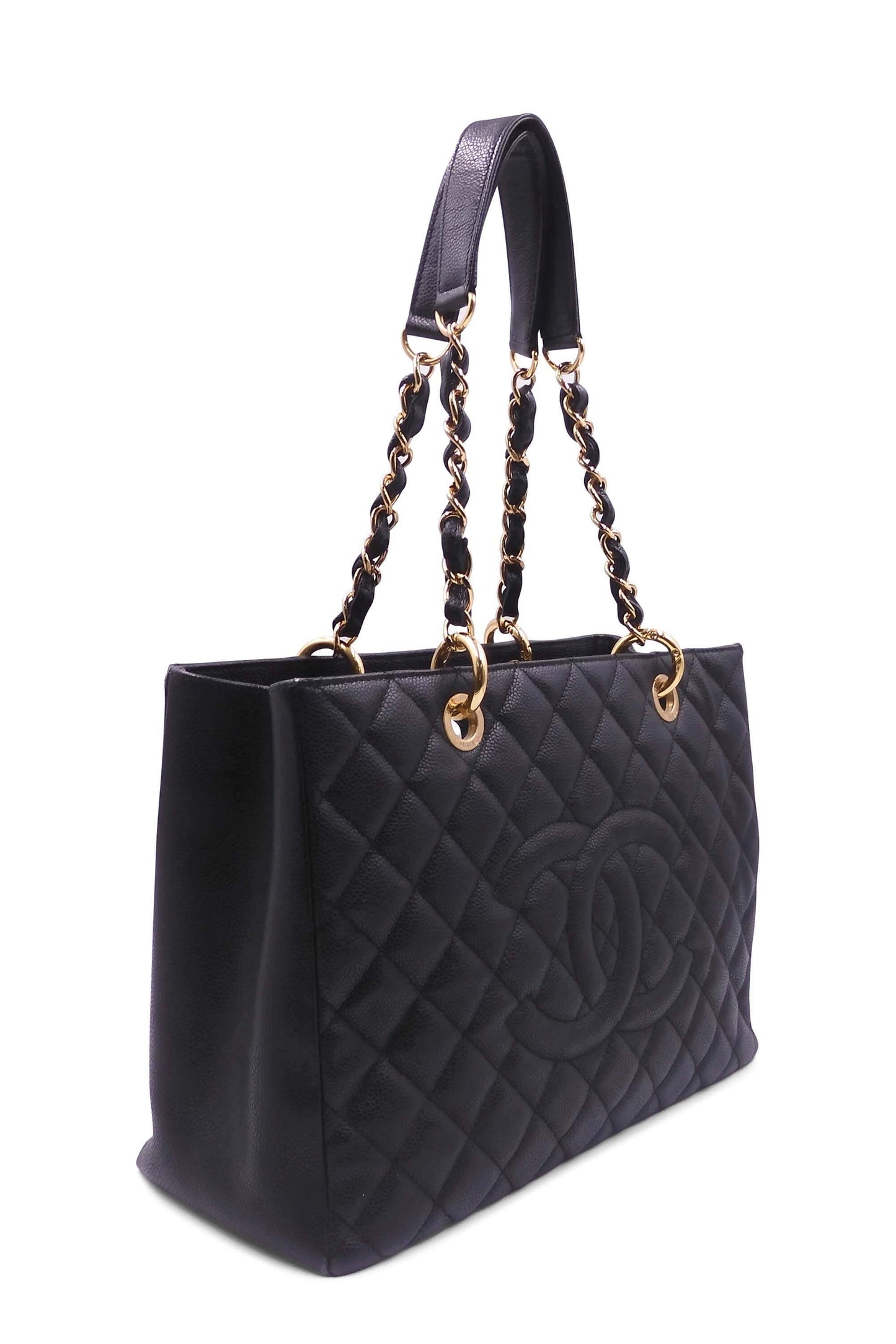 Grand Shopping Tote Black with Gold Hardware