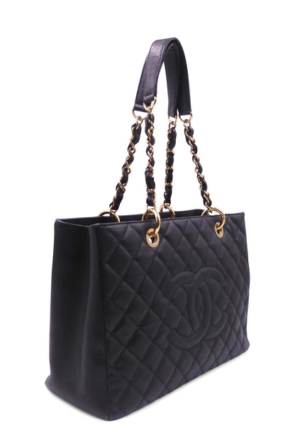 Grand Shopping Tote Black with Gold Hardware