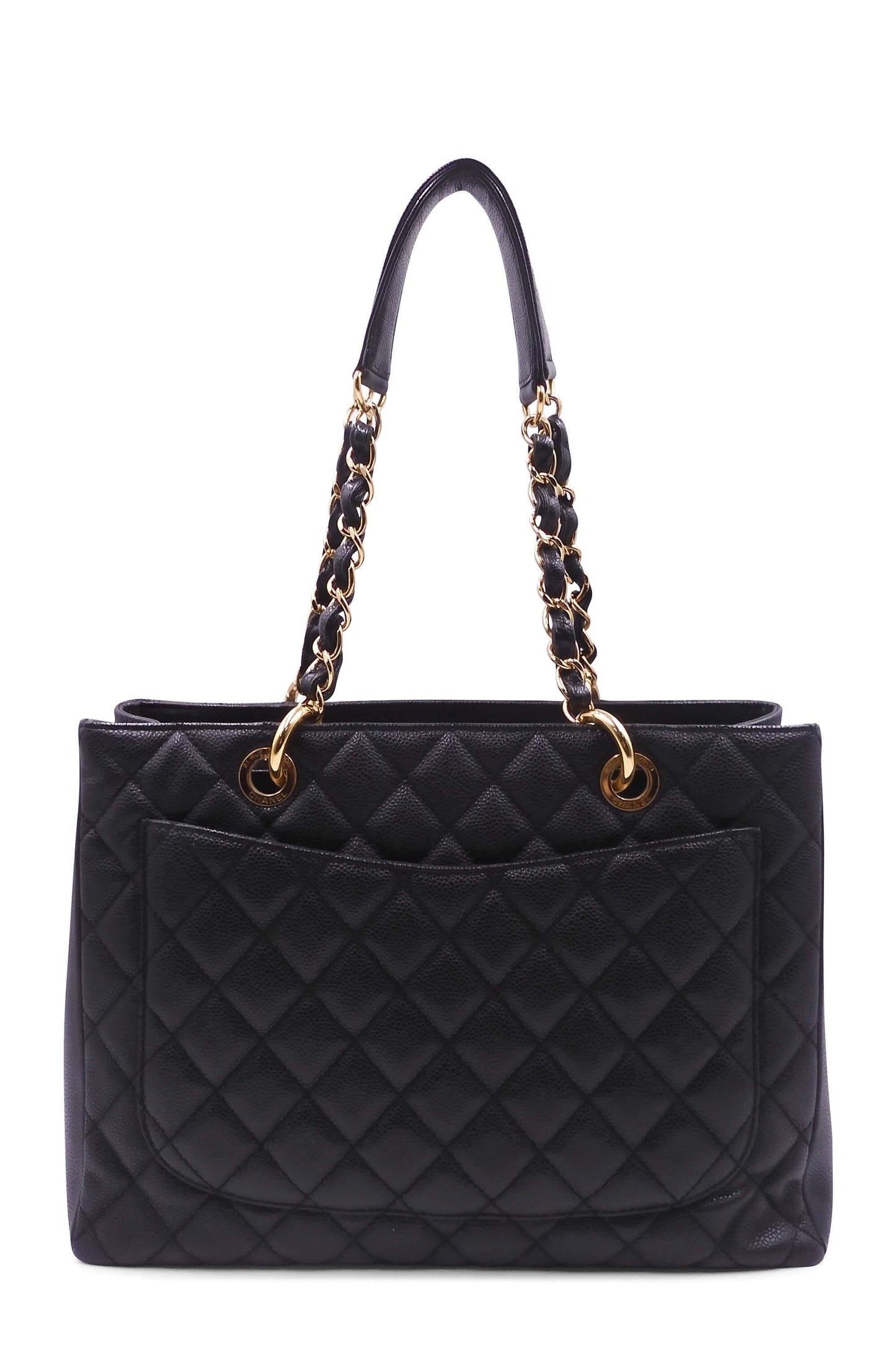 Grand Shopping Tote Black with Gold Hardware