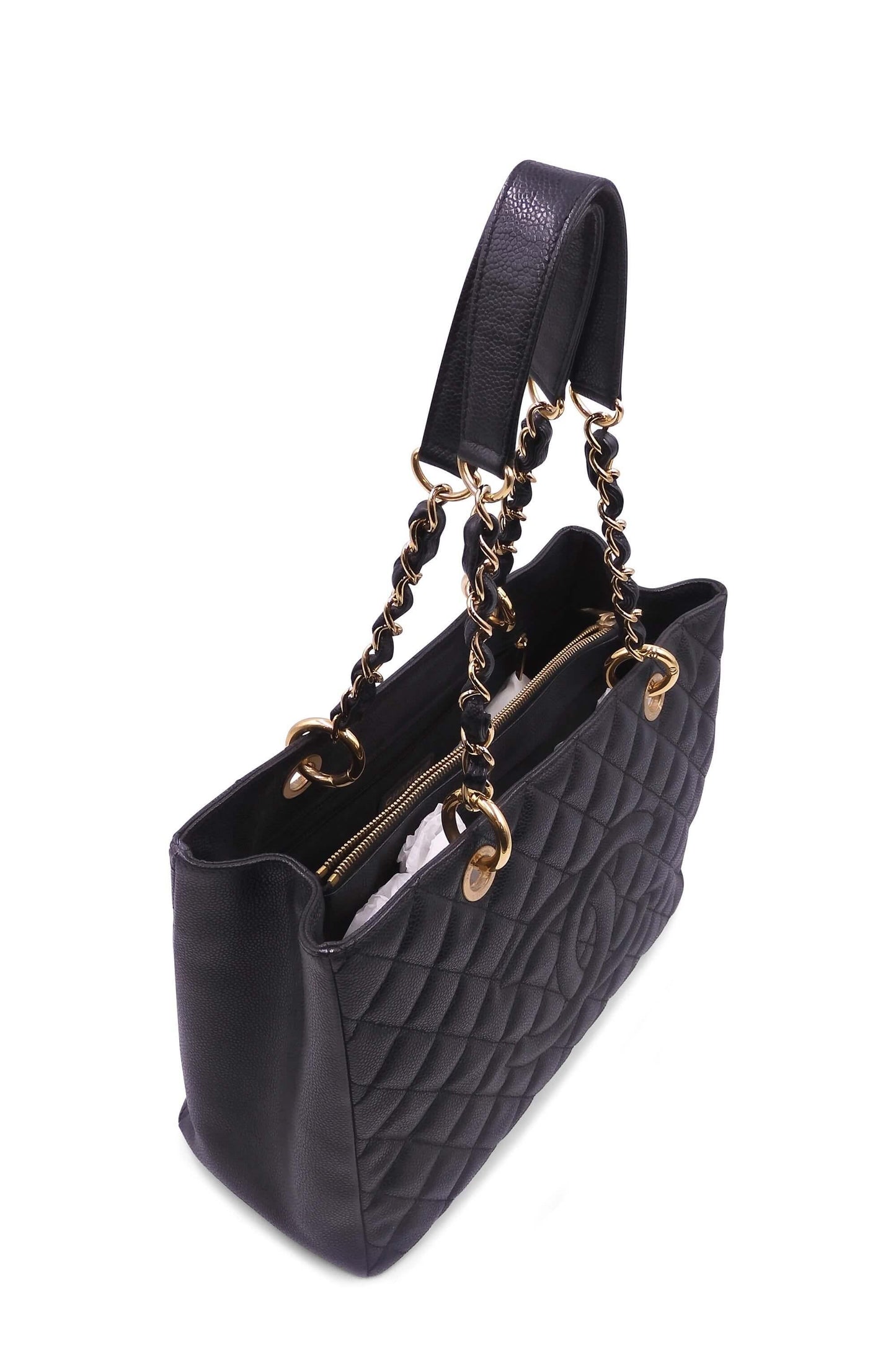 Grand Shopping Tote Black with Gold Hardware