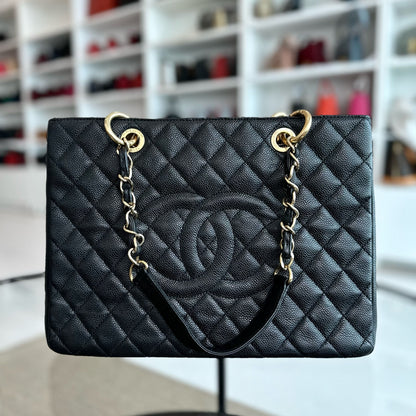 GST Caviar Grand Shopping Tote Black GHW
