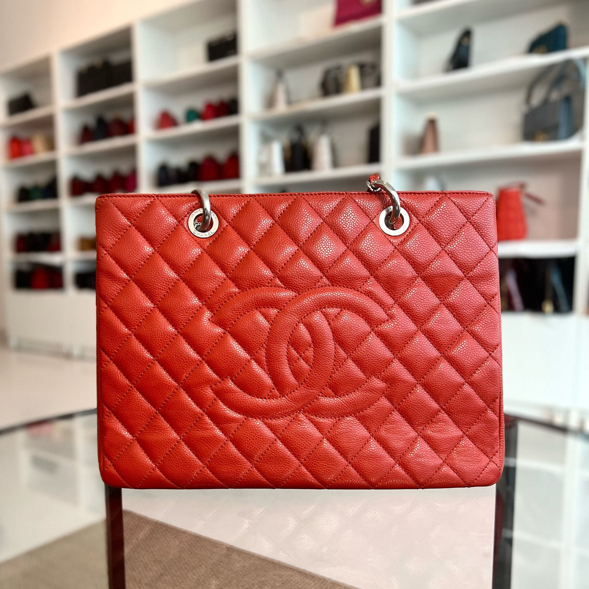 GST Grand Shopping Tote Caviar Salmon Red No.17