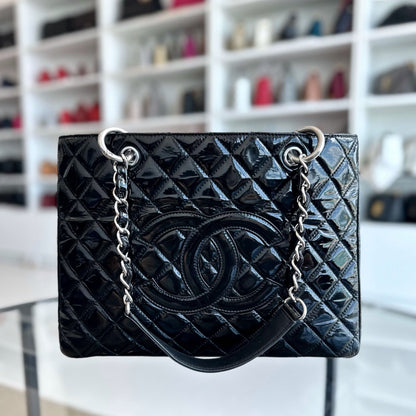 GST Grand Shopping Tote Patent Leather Quilted Black SHW No 12