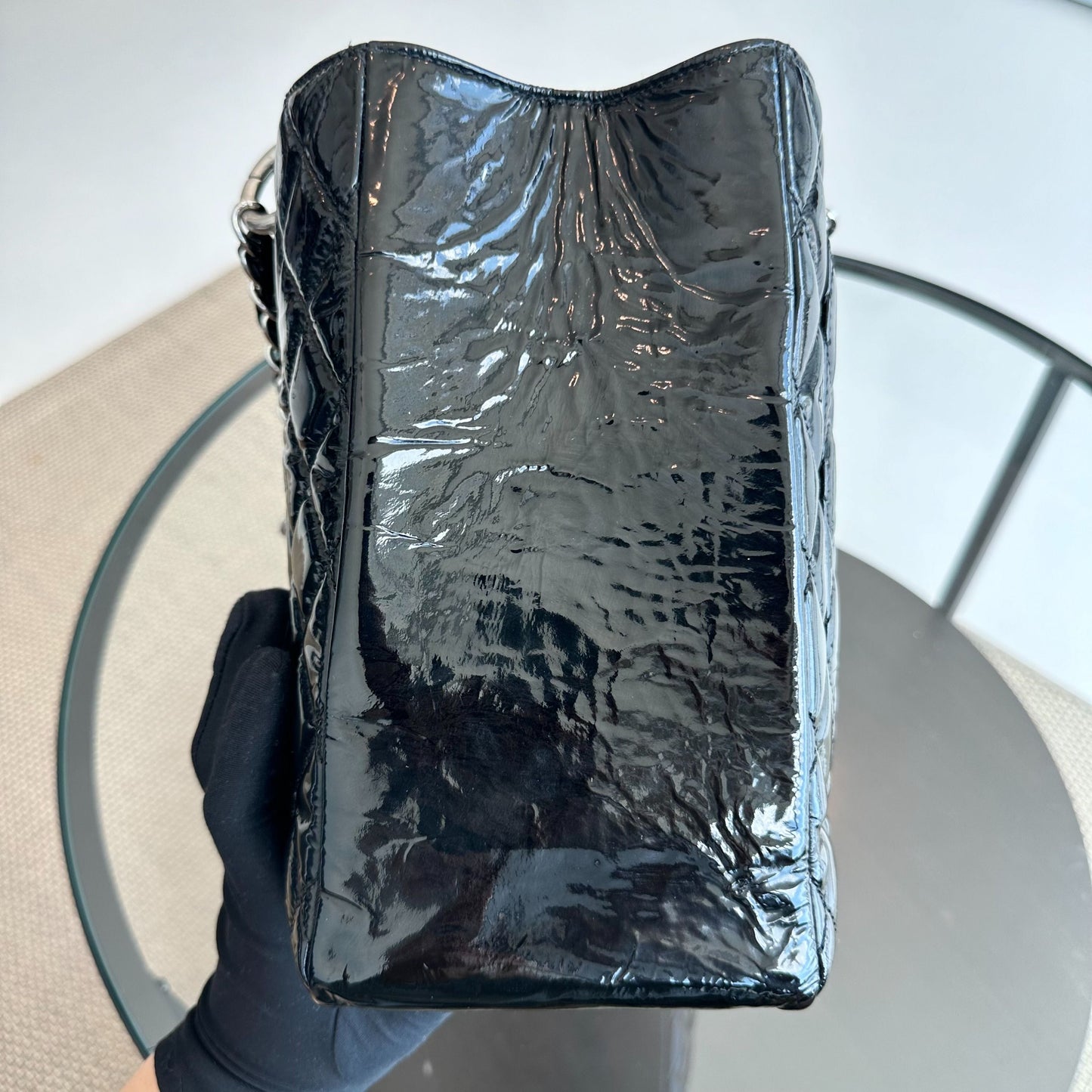 GST Grand Shopping Tote Patent Leather Quilted Black SHW No 12