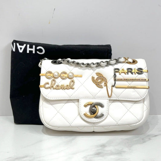 Chanel 22C White Mini Flap Bag with Charms