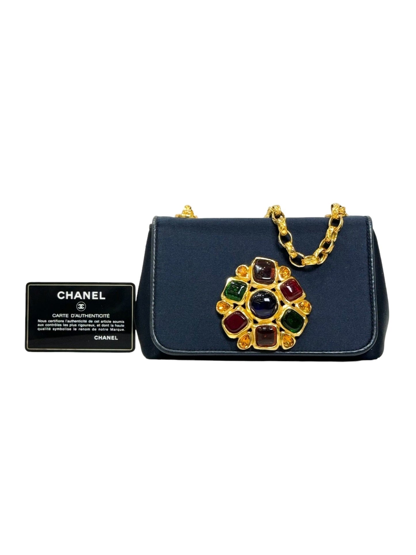 Chanel Blue Silk Vintage Chain with Gripoix Detail Bag