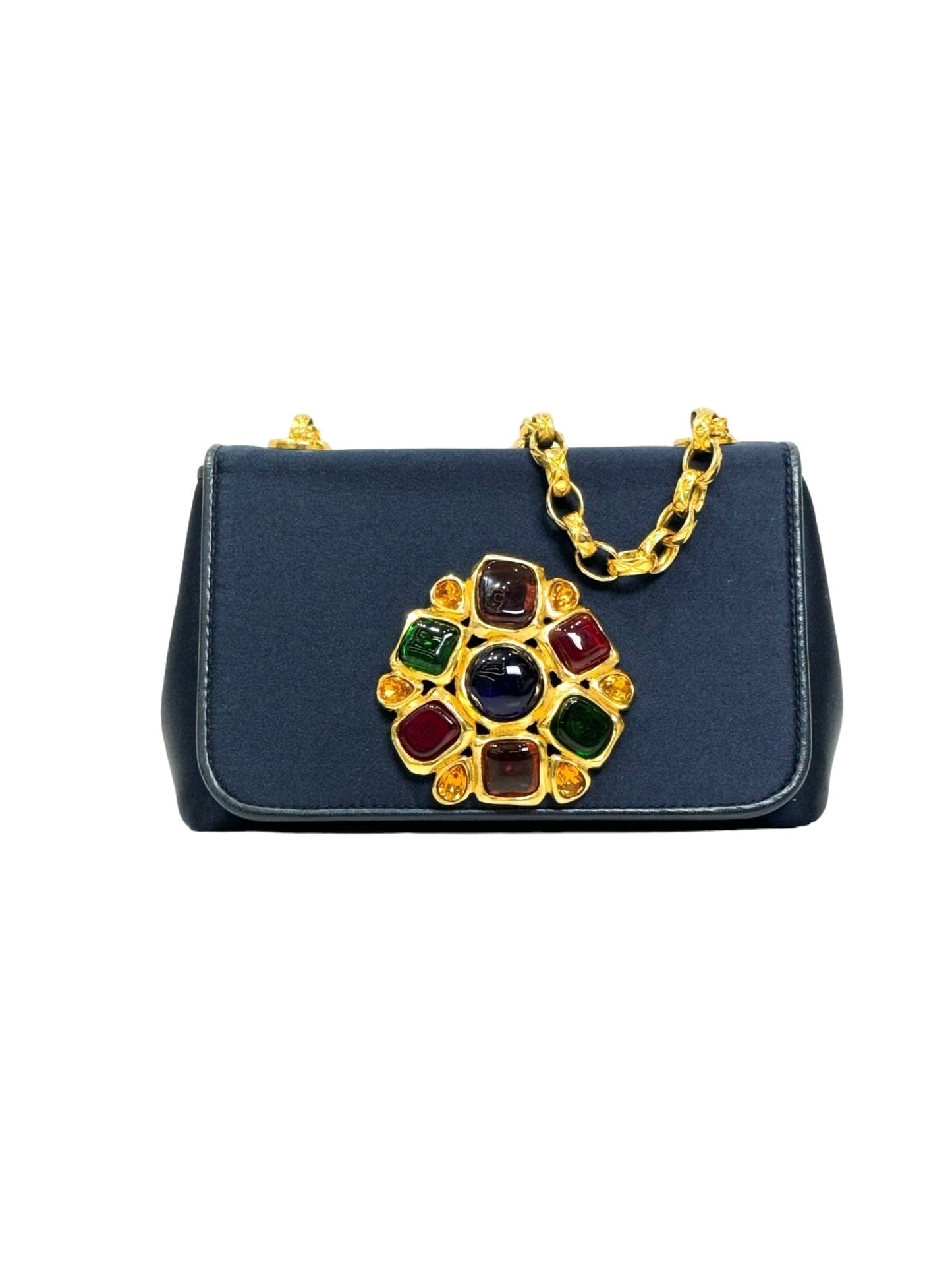 Chanel Blue Silk Vintage Chain with Gripoix Detail Bag