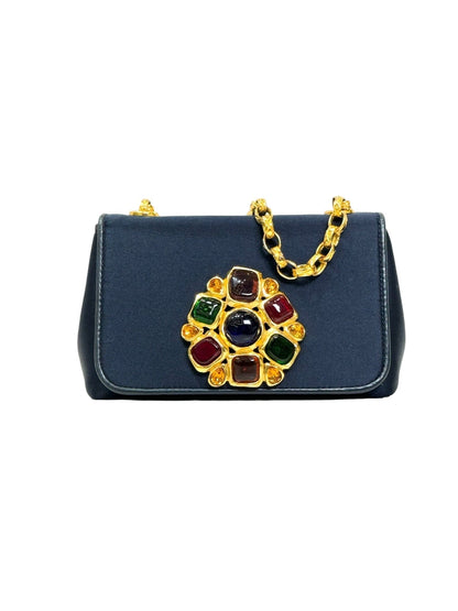 Chanel Blue Silk Vintage Chain with Gripoix Detail Bag