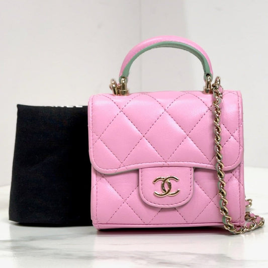 Chanel Classic Pink with Top Handle & Chain Bag