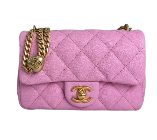 Chanel Pink Caviar Mini Heart Ball Chain Bag