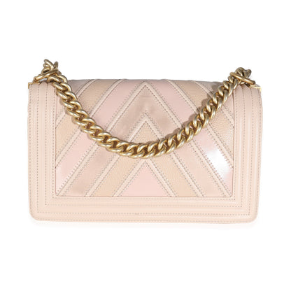 Chanel Beige Caviar Suede Calfskin Chevron Medium Boy Bag